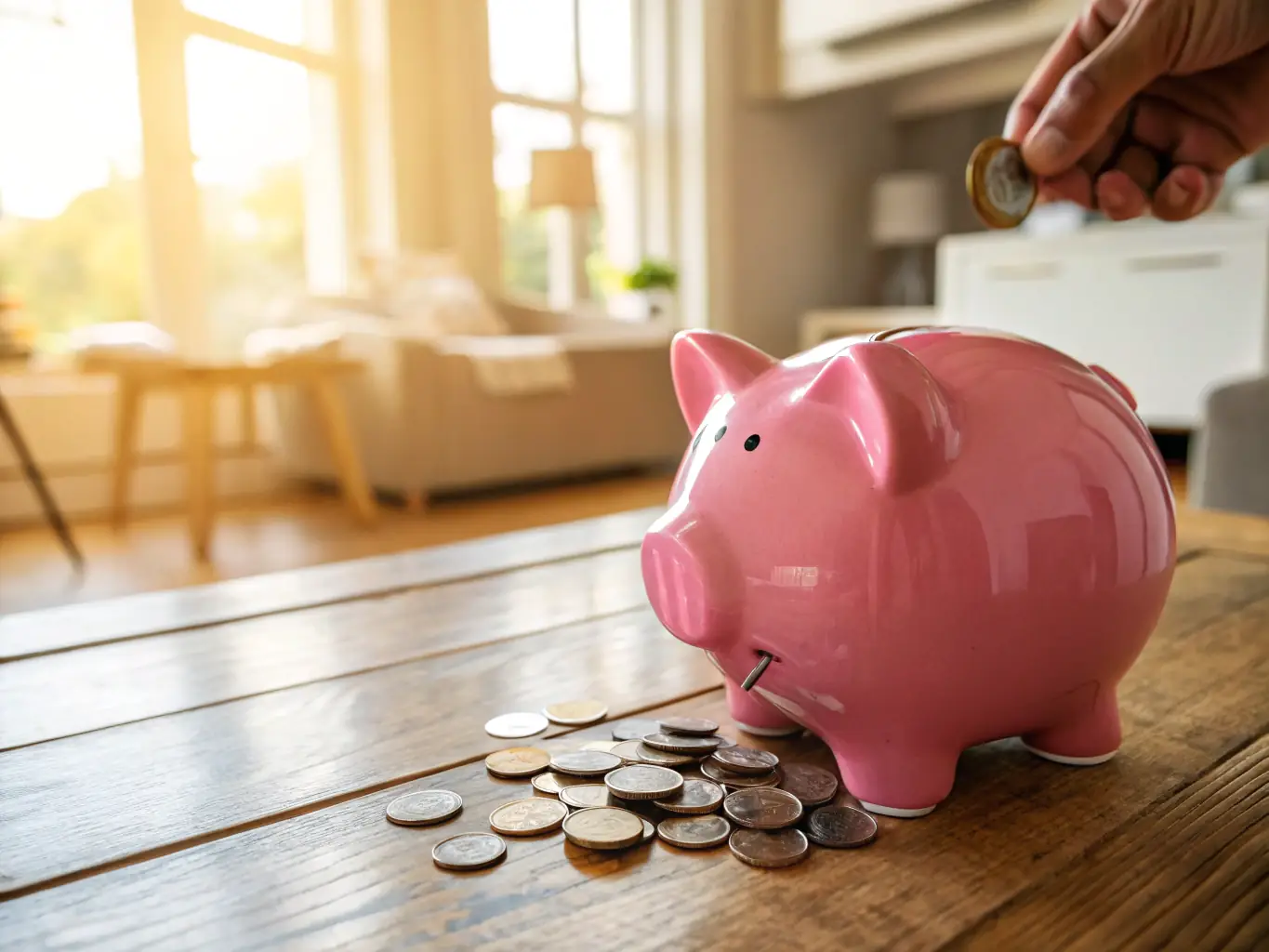 A stack of coins and a piggy bank, representing the importance of saving and building an emergency fund.